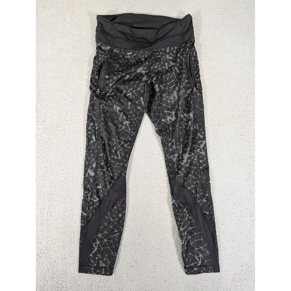 Lululemon Pants Womens‎ 6 Black Reflective Geo Print Leggings Zip Pockets Mesh